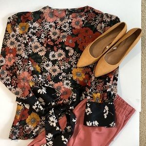 Zara Basic Collection floral belted blouse